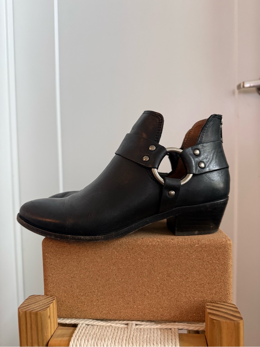 Frye Black Leather Ankle Boot, Size 8